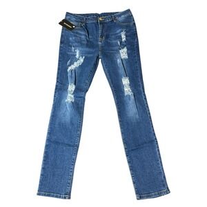 NWT HUNGSON Distressed Skinny Stretch Jeans 34x30  Slim Fit Denim 90s Retro Look